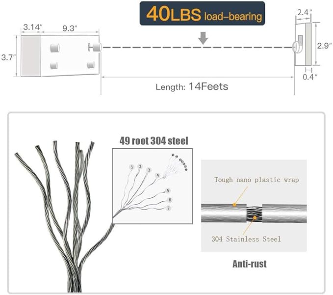 Retractable Clothesline |Indoor Outdoor Clothes Line | Heavy Duty Clothes Drying Laundry Line | Wall Mounted Drying Rack Clothing Line | Retracting Hanging | Lock to Prevent Sagging