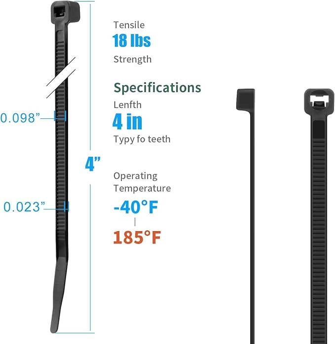 XINGO Black Zip Ties 4 Inch 2000 Pack,Small Zip Ties with 18lbs Tensile Strength, Self-Locking Nylon PA66 Cable Ties for Electronics Organizer, Home Office Garage Multiple Use