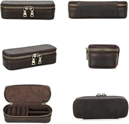 CONTACTS Crazy Horse Leather Cufflink Box for Men Travel Jewelry Storage Case Small Jewelry Organizer Padded Tray for Cufflinks Rings Earrings Studs