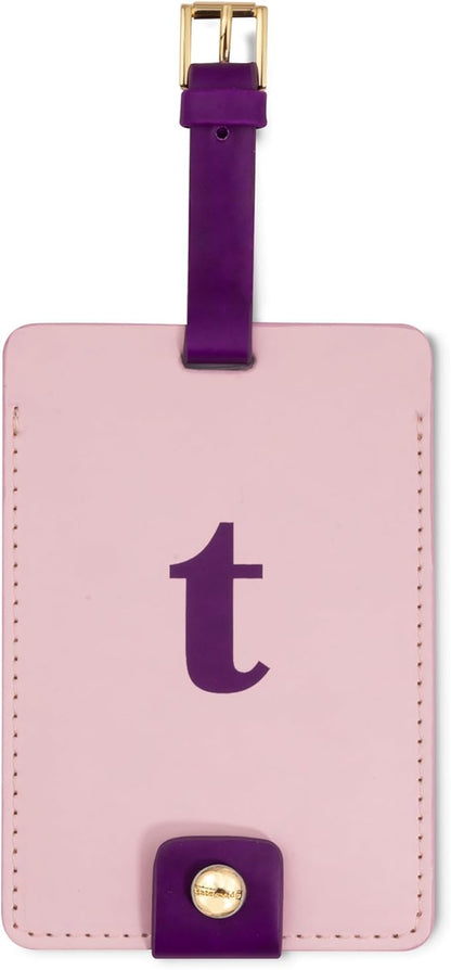 Kate Spade New York Leatherette Luggage Tag with Secure Strap, Colorful Suitcase Identifier for Travel, Monogram Bag Tag ID (T)