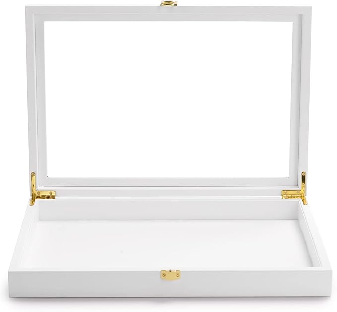 Oirlv White Jewelry Organizer Tray with Acrylic Lid Premium Leather Jewelry Box with Transparent Lid Drawer Insert Big Necklace Display Case(Flat Tray)
