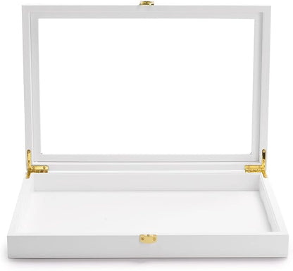 Oirlv White Jewelry Organizer Tray with Acrylic Lid Premium Leather Jewelry Box with Transparent Lid Drawer Insert Big Necklace Display Case(Flat Tray)