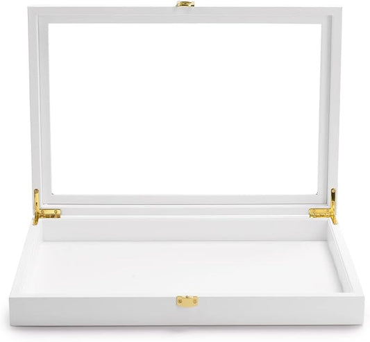 Oirlv White Jewelry Organizer Tray with Acrylic Lid Premium Leather Jewelry Box with Transparent Lid Drawer Insert Big Necklace Display Case(Flat Tray)