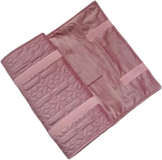 Portable Jewelry Organizers and Storage Travel Holder Necklace Roll - Pink Velvet Embroidery Foldable Case for 16 Necklaces & Chains