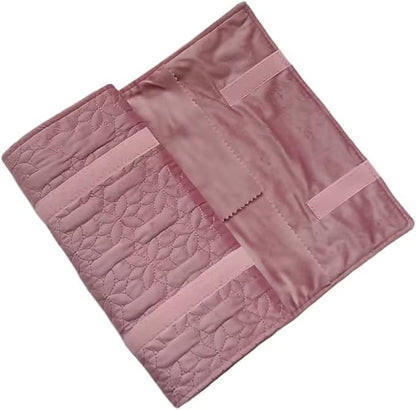 Portable Jewelry Organizers and Storage Travel Holder Necklace Roll - Pink Velvet Embroidery Foldable Case for 16 Necklaces & Chains