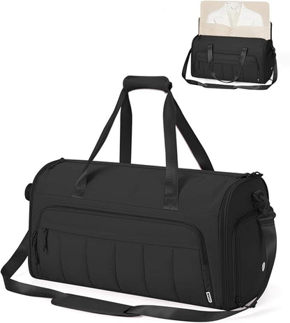 WANDF Convertible Garment Bags for Travel with Wet Pocket Carry on Garment Duffle Bag 2 in 1 Puffy Hanging Clothes Travel Bags with Shoe Compartment for Airplanes Business Weekend Gym Wedding (Black)
