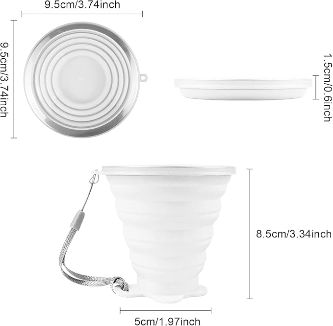 JBER Silicone Collapsible Travel Cup, 4 Pack Silicone Folding Camping Cup with Lids Expandable Drinking Cup for Outdoor Hiking Travel (White Translucent)