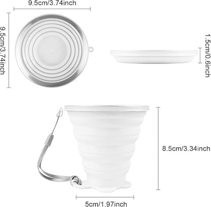 JBER Silicone Collapsible Travel Cup, 4 Pack Silicone Folding Camping Cup with Lids Expandable Drinking Cup for Outdoor Hiking Travel (White Translucent)