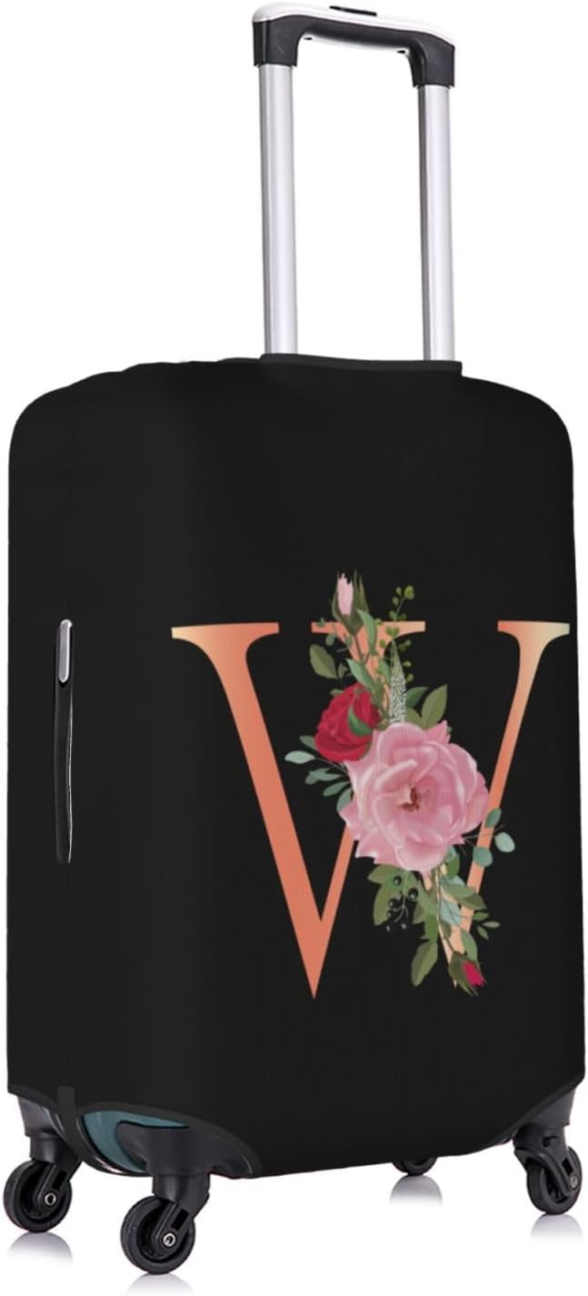 Floral Letter W Travel Luggage Cover Spandex Suitcase Protector Elastic Washable Stretch Suitcase Cover Fits 29-32 Inch Luggage