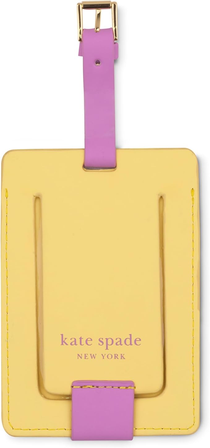 Kate Spade New York Leatherette Luggage Tag with Secure Strap, Colorful Suitcase Identifier for Travel, Monogram Bag Tag ID (D)