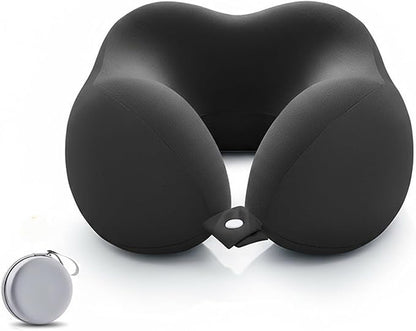 Ergonomic U-Shaped Memory Foam Neck Pillow for Travel & Office with Carry Pouch, Provides Neck Support for Airplane, Train, Anti-Sideturn Sleep (Black)