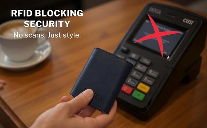 Mens Wallet, Premium Leather Slim Wallet, RFID Blocking Pop-Up Card Holder, Extra Credit Card Slots, Cash Slot, Magnetic Closure, Christmas Gift Ready Gift Box Included