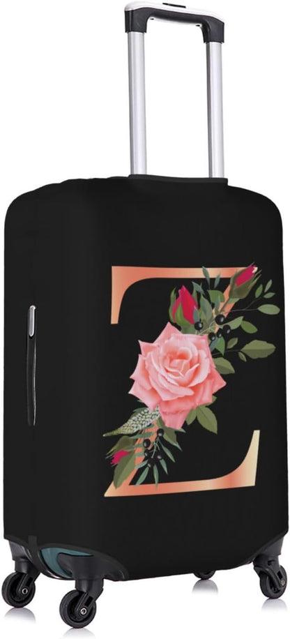 Floral Letter Z Travel Luggage Cover Spandex Suitcase Protector Elastic Washable Stretch,Size S(Fit 18-21inch Suitcase)