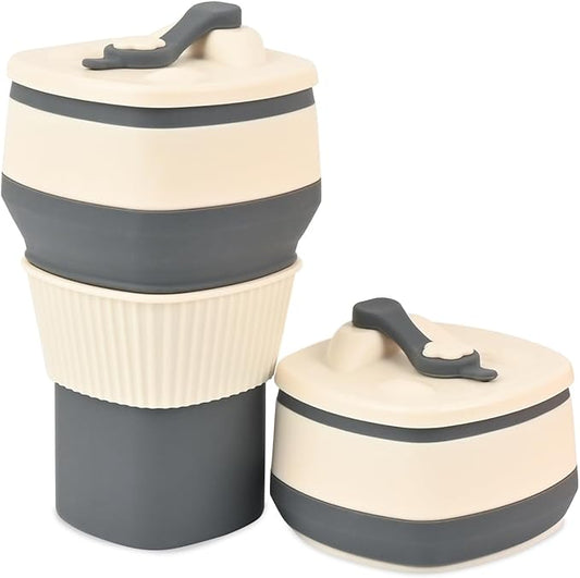 Collapsible Silicone Cup, Safe & Portable, for Hot & Cold Drinks, 18.6 oz (550 ml) - Travel, Camping, Office, and More - Cool Grey
