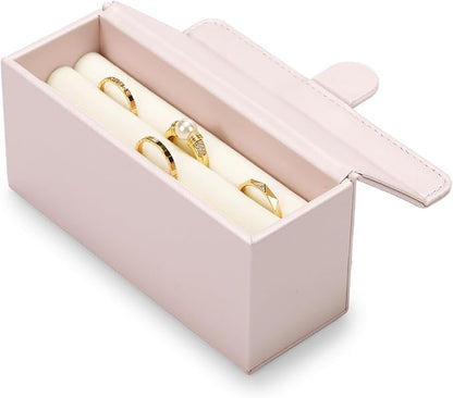 Leather Travel Jewelry Box, Portable Pocket Size Ring Box for Women, Mini Jewelry Travel Case Small Ring Holder Organizer with 12 Slots for purse(Pink)