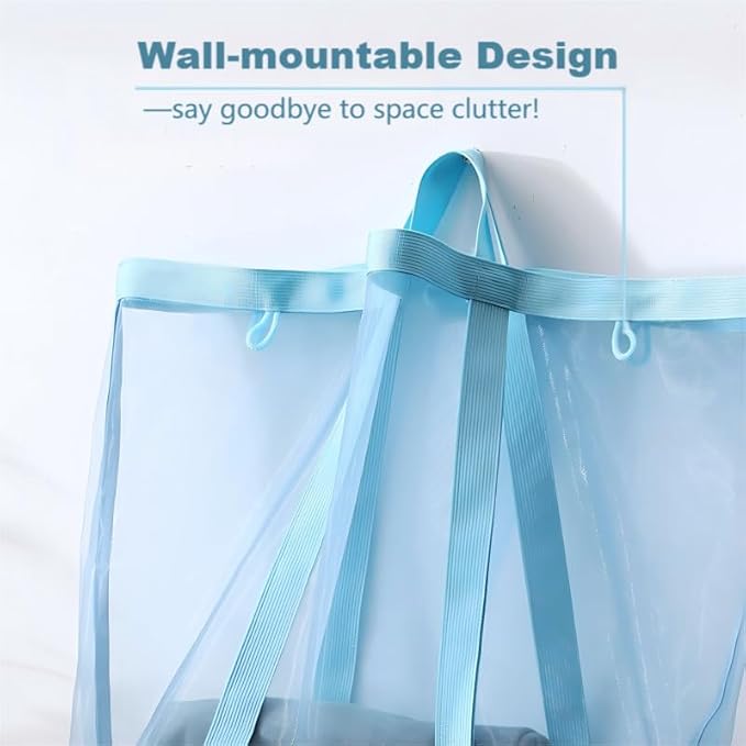 Mesh Bag with Handles, Collapsible Laundry Basket, Foldable Laundry Bag, Breathable Folding Beach Bag,Space-saving Travel Tote Bags (2, Blue)