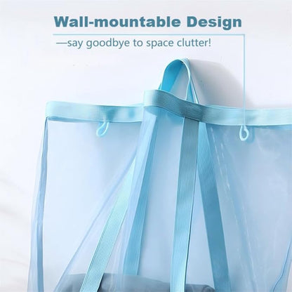 Mesh Bag with Handles, Collapsible Laundry Basket, Foldable Laundry Bag, Breathable Folding Beach Bag,Space-saving Travel Tote Bags (2, Blue)