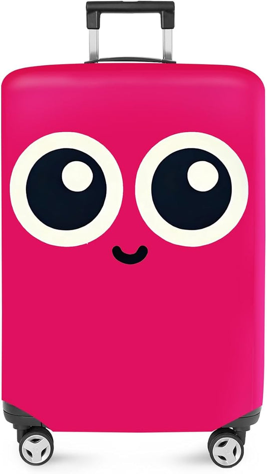 ANNA QUEEN Cute Smiley Face Luggage Cover, Pink Cartoon Suitcase Protector with Big Eyes Design, Stretchable, Washable Travel Cover for 24-26 Inch Luggage