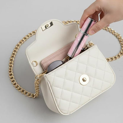 Ms Lovely Pearlescent Travel Perfume Atomizer Bottle – 5ml Refillable Mini Spray for Purse, TSA Approved Portable Fragrance Dispenser (Pink and Silver)