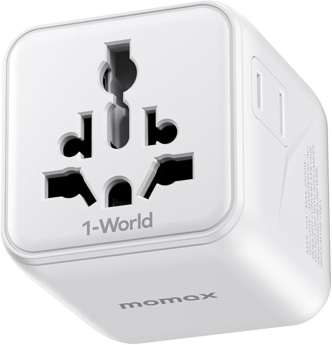 MOMAX Mini Universal Travel Adapter Worldwide, 2 AC, All European Travel Plug Adapter UK, Travel Essentials for US to Europe Adaptor, All-in-One Wall Charger for AUS JP (No USB Port)