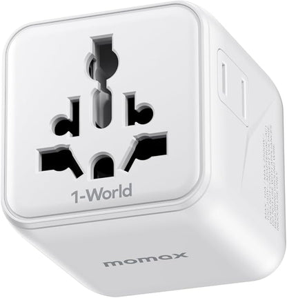 MOMAX Mini Universal Travel Adapter Worldwide, 2 AC, All European Travel Plug Adapter UK, Travel Essentials for US to Europe Adaptor, All-in-One Wall Charger for AUS JP (No USB Port)