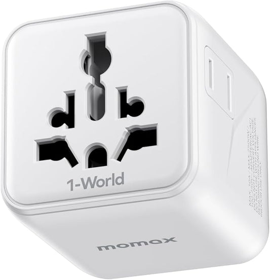 MOMAX Mini Universal Travel Adapter Worldwide, 2 AC, All European Travel Plug Adapter UK, Travel Essentials for US to Europe Adaptor, All-in-One Wall Charger for AUS JP (No USB Port)
