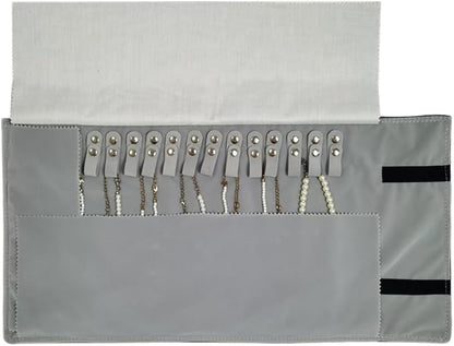 Velet Travel Jewelry Case Roll Bag Organizer for Necklace Bracelet Black Gray Velvet (Black Gray)