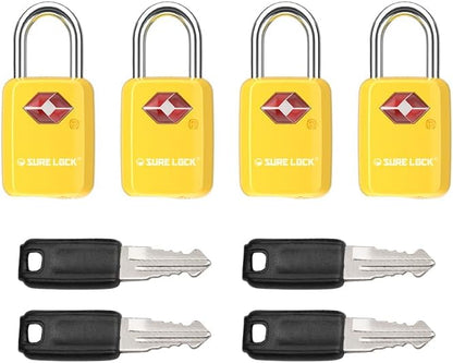 Sure Lock TSA Approved Luggage Locks Mini Size Lock with Keys for Travel, Zinc Alloy Body with Steel Shackle, Key Alike, Key Alike in The Same Package
