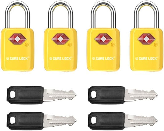 Sure Lock TSA Approved Luggage Locks Mini Size Lock with Keys for Travel, Zinc Alloy Body with Steel Shackle, Key Alike, Key Alike in The Same Package