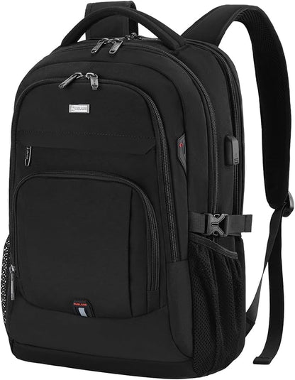 DUSLANG 17 Inch Laptop Backpack for Travel Water Resistant College Backpack for Men Women Laptop Bag with USB Charging Port Clear Cosmetic Bag,Black