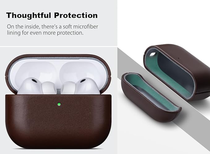 for AirPods Pro 3 Leather Case Cover - Leather from Cow Hide, Handmade Drop Protective Hard Cover, Qi and MagSafe Charging Compatible - for AirPods Pro 3rd Generation Case - Coffee Brown