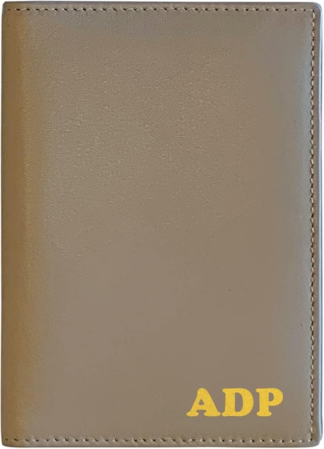 Personalized Monogrammed Taupe Leather RFID Passport Wallet
