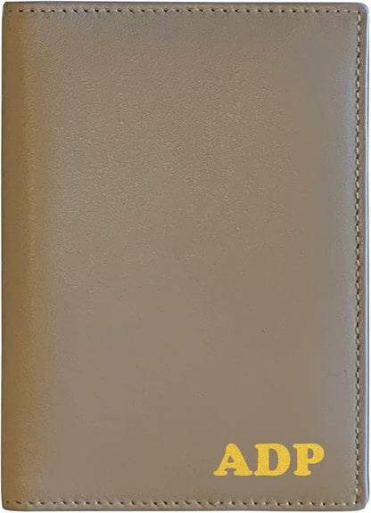 Personalized Monogrammed Taupe Leather RFID Passport Wallet
