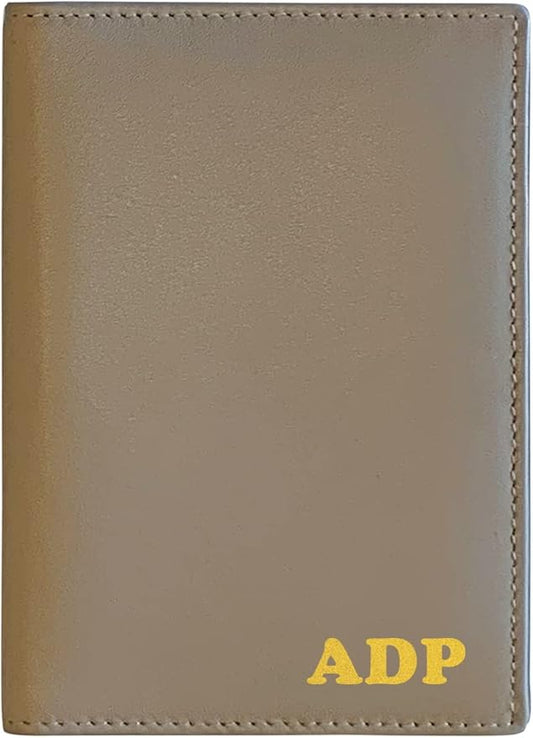 Personalized Monogrammed Taupe Leather RFID Passport Wallet