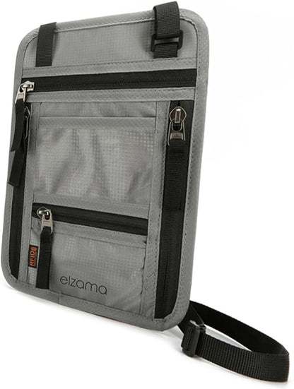 elzama Travel Wallet Passport Holder, RFID Neck Wallet for Traveling Men Women, Super Slim Lightweight Travel Pouch Document Holder Passport Wallet with Neck Strap, Light Grey