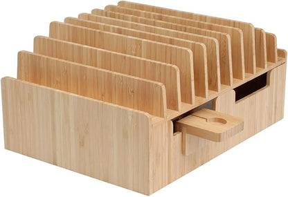 MobileVision Bamboo 10-Port Charging Station & Compatible Adapter for Apple Watch Combo for use with Watch, Smartphones & Tablets