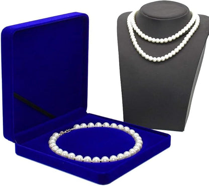 Jewelry Set Velvet Box Necklace Earring Ring Necklace Bracelet Gift Display Case Wedding Jewelry Storage Holder (Royal Blue for Pearl Necklace)