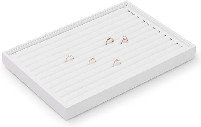 Oirlv Premium White Leather Stackable Jewelry Tray Ring Holder Organizer Showcase Ring Earring Display