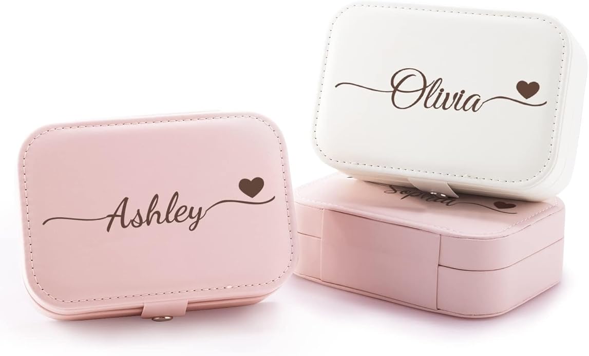 Personalized Jewelry Box for Women, Custom Travel Jewelry Case with Name and Birth Flower, Leather Jewelry Box for Rings, Earrings, Necklaces, Personalized Gifts for Women