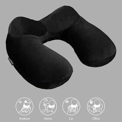 urophylla Inflatable Travel Pillow, Soft Velvet Inflatable Neck Pillow for Traveling, Airplanes, Train, Car, Office with Compact Bag, Breathable Washable Cover, Suit for Adults Sleeping - Black