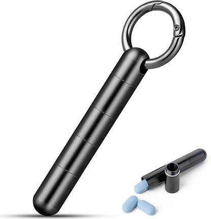TISUR Keychain Pill Holder, Titanium Pill Case Small Pill Organizer Waterproof Pill Box, EDC Portable Pill Container Metal Tube for Travel Purse Outdoor