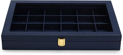 Oirlv Premium Blue Leather 24 Grid Jewelry Tray with Transparent Lid Earrings Rings Organizer Box Stackable Jewelry Box Drawer Inserts Women Gift
