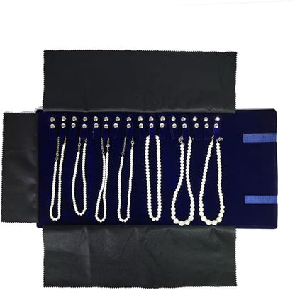 Velet Travel Jewelry Case Roll Bag Organizer for Necklace Bracelet Black Gray Velvet (Blue)