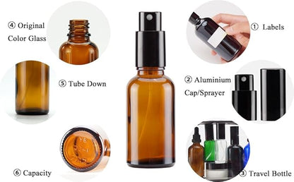 YIZHAO Amber Glass Spray Bottles 1oz, with Small Fine Mist Spray, Metal Cap, Refillable for Essential Oil,Travel,Cleaning,Perfume,Aromatherapy,Makeup – 24 Pcs
