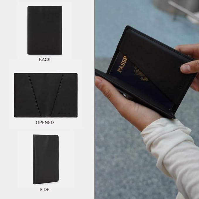 Silent Pocket RFID Blocking Black Leather Passport Wallet - Secure Your Information, Great for Travel