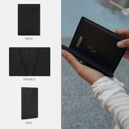 Silent Pocket RFID Blocking Black Leather Passport Wallet - Secure Your Information, Great for Travel