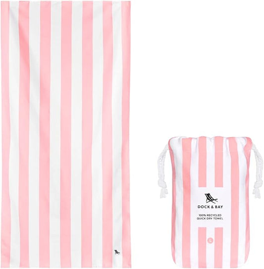 Dock & Bay Quick Drying Towel - for Sports & Gym - Compact, Lightweight - 100% Recycled - Includes Bag - Cabana - Malibu Pink, Medium (130x70cm, 51x27)