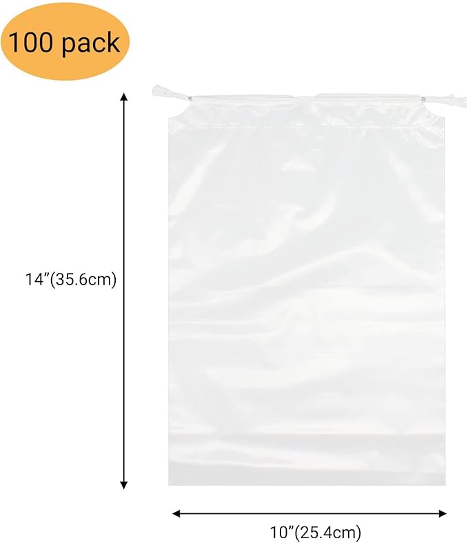 100 Pack 10x14 inch Transparent Shoe Bags for Travel Clear Shoes Storage Organizers Pouch with Cotton Draw Strings Shoe Dust Bags