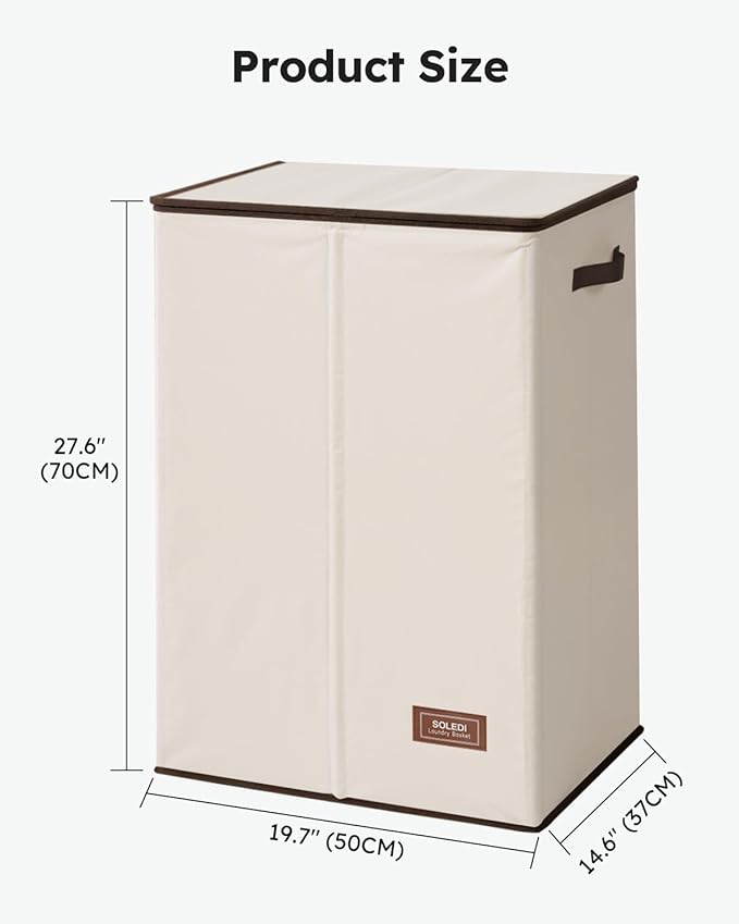 SOLEDI Laundry Hamper with Lid 130L Large & Tall Collapsible Laundry Basket, Clothes Hamper with Bag Removable Easy to Carry, Dirty Hampers for Bedroom, Bathroom, Dorm, College, Beige