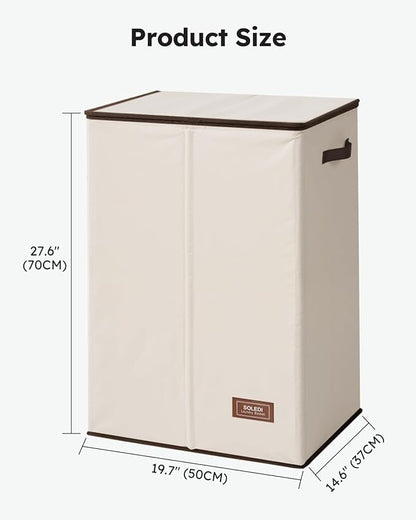 SOLEDI Laundry Hamper with Lid 130L Large & Tall Collapsible Laundry Basket, Clothes Hamper with Bag Removable Easy to Carry, Dirty Hampers for Bedroom, Bathroom, Dorm, College, Beige